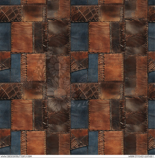 Worn Stitched Leather 1 Printed Vinyl Sheet/Wrap