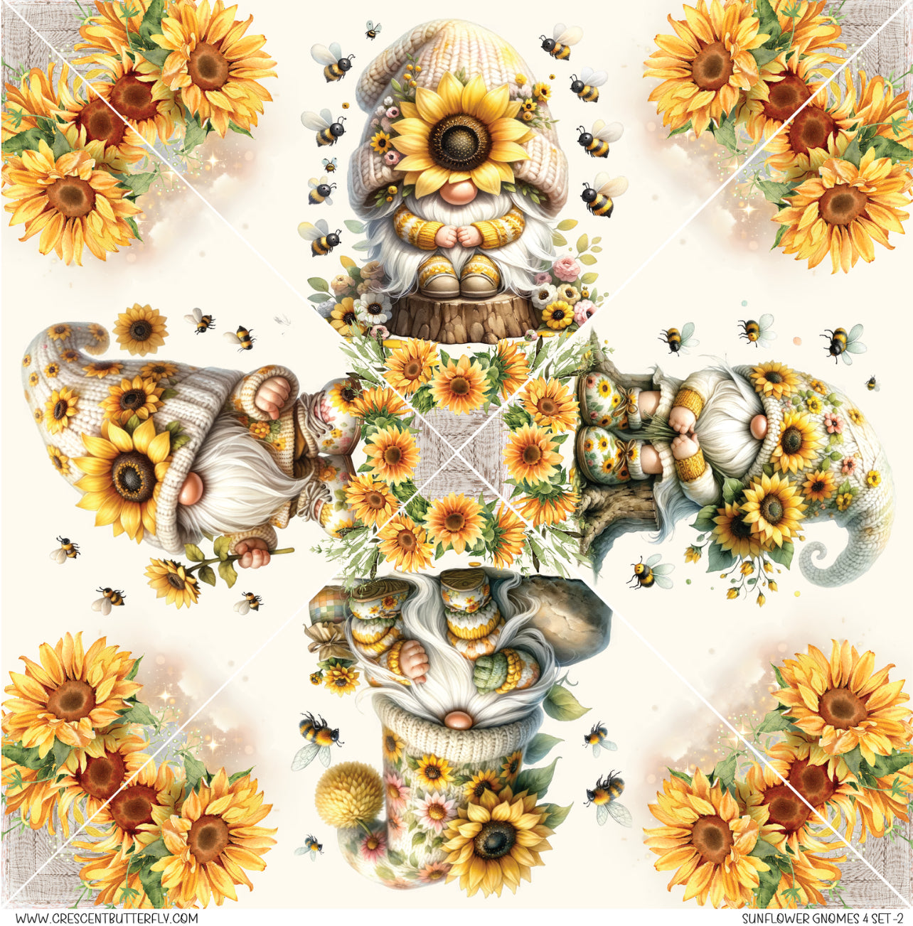 Sunflower Gnomes 4 Set-2 Printed Vinyl Sheet/Wrap