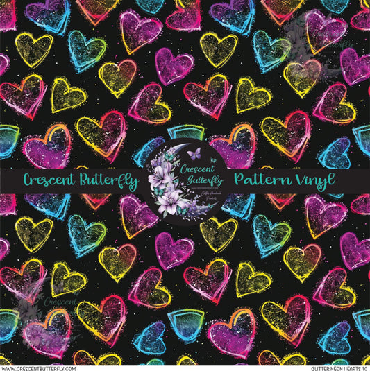 Glitter Neon Hearts 10 Printed Vinyl Sheet/Wrap
