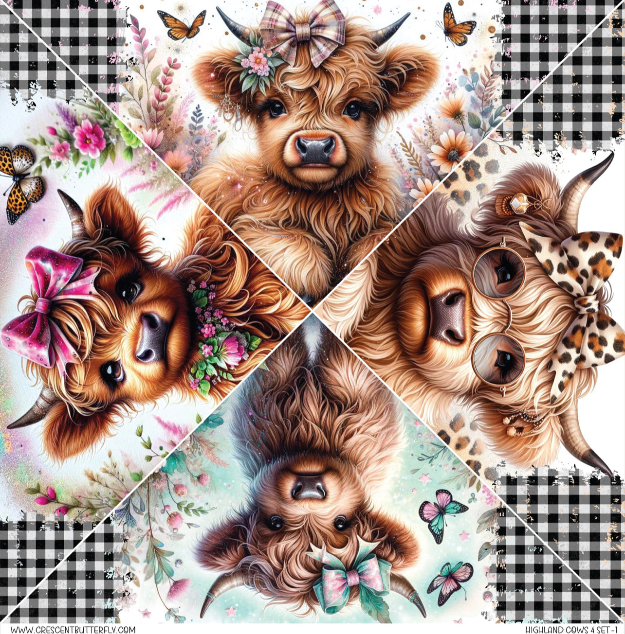 Highland Cows 4 Set-1 Printed Vinyl Sheet/Wrap