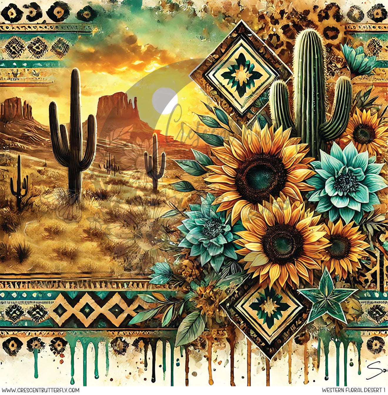 Western Floral Desert 1 Printed Vinyl Sheet/Wrap