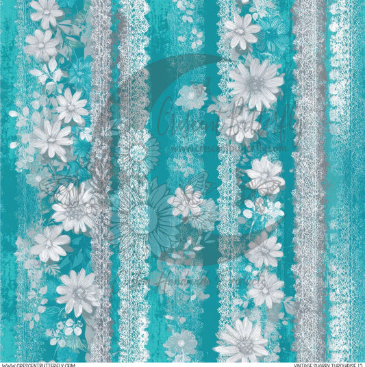 Vintage Shabby Turquoise 15 Printed Vinyl Sheet/Wrap
