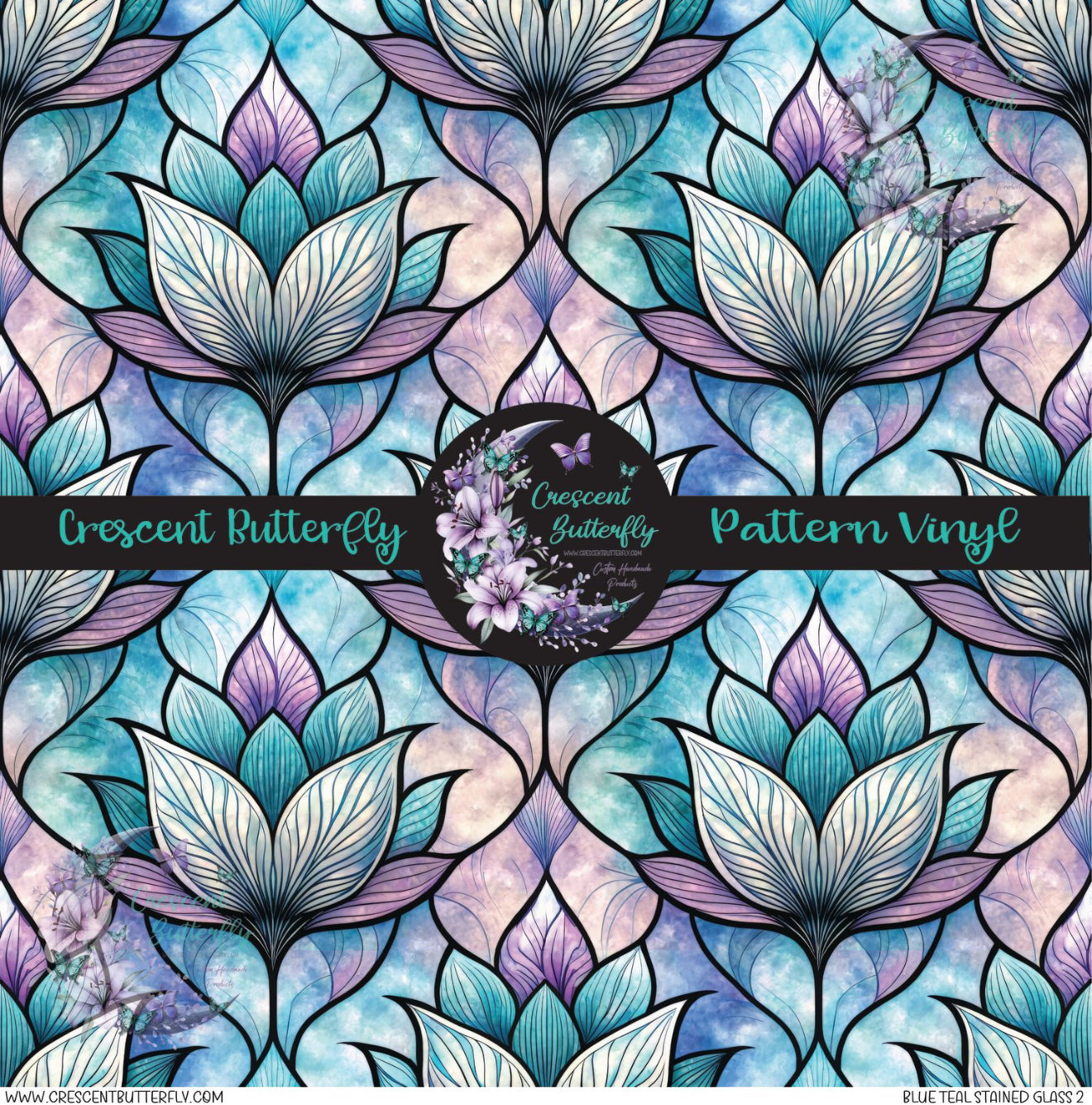 Blue Teal Stained Glass 2 Printed Vinyl Sheet/Wrap
