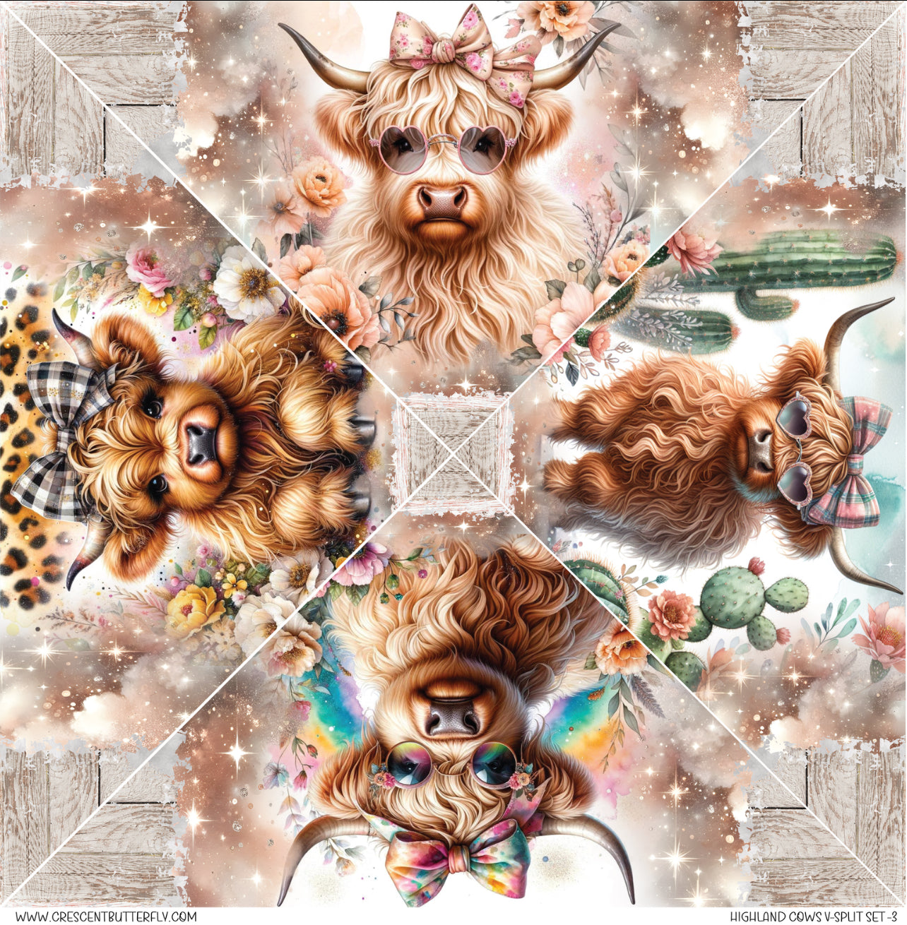 Highland Cows V-Split Set-3 Printed Vinyl Sheet/Wrap