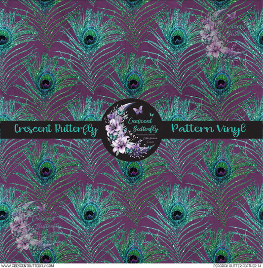 Peacock Glitter Feather 14 Printed Vinyl Sheet/Wrap
