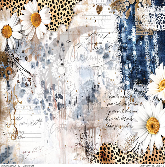Daisy Leopard Denim 2 Printed Vinyl Sheet/Wrap