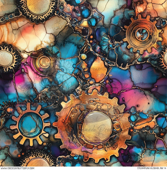 Steampunk Alcohol Ink 14 Printed Vinyl Sheet/Wrap