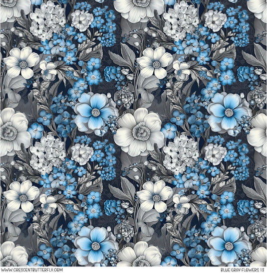 Blue Gray Flowers 13 Printed Vinyl Sheet/Wrap