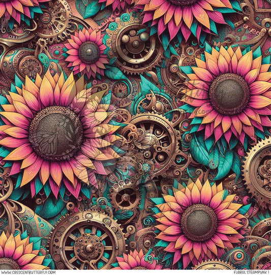 Floral Steampunk 1 Printed Vinyl Sheet/Wrap