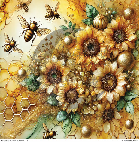Sunflower Bees 1 Printed Vinyl Sheet/Wrap