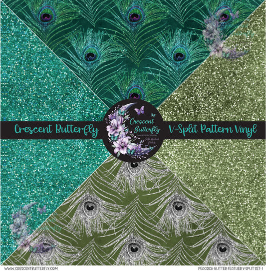 Peacock Glitter Feather V-Split Set-1 Printed Vinyl Sheet/Wrap