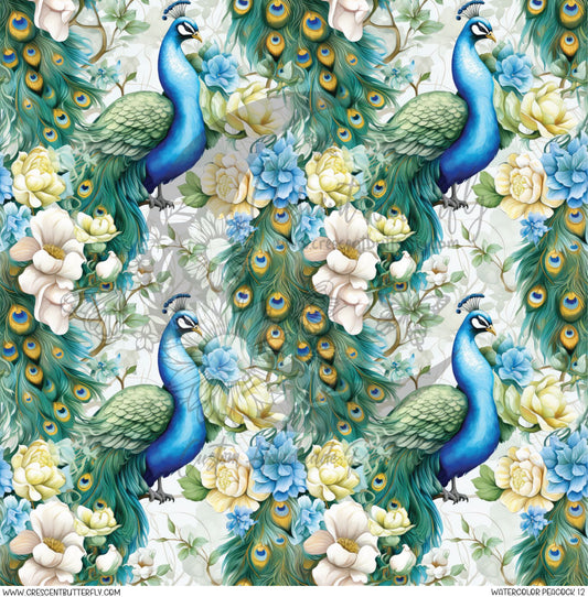 Watercolor Peacock 12 Printed Vinyl Sheet/Wrap