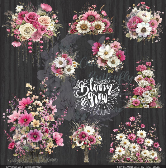 4-119-Element Sheet-Cottage Floral UV DTF