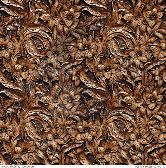 Western Tooled Leather 10 Printed Vinyl Sheet/Wrap