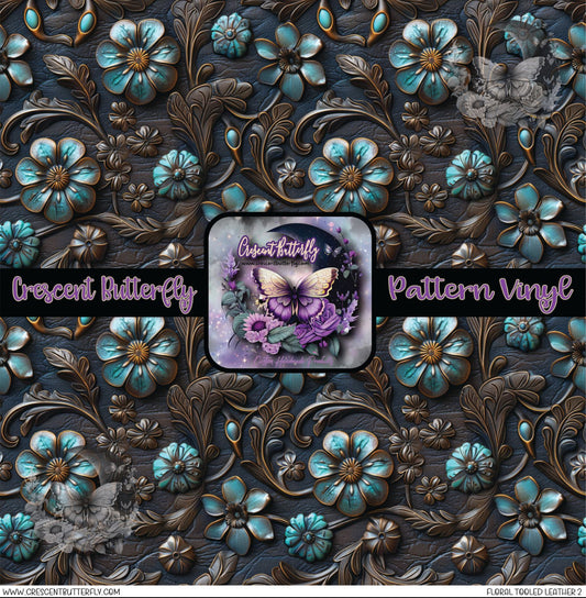Floral Tooled Leather 2 Printed Vinyl Sheet/Wrap