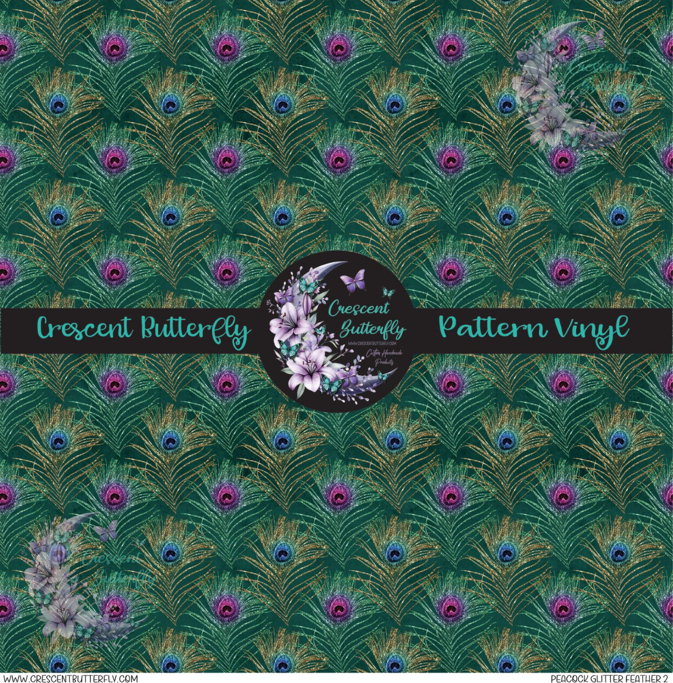 Peacock Glitter Feather 2 Printed Vinyl Sheet/Wrap
