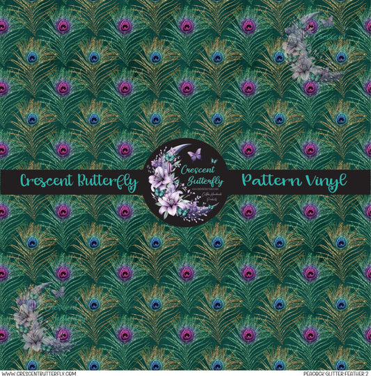 Peacock Glitter Feather 2 Printed Vinyl Sheet/Wrap