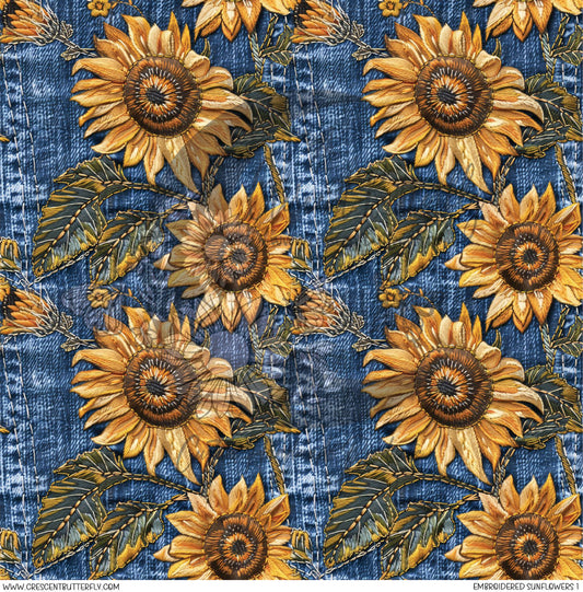Embroidered Sunflowers 1 Printed Vinyl Sheet/Wrap