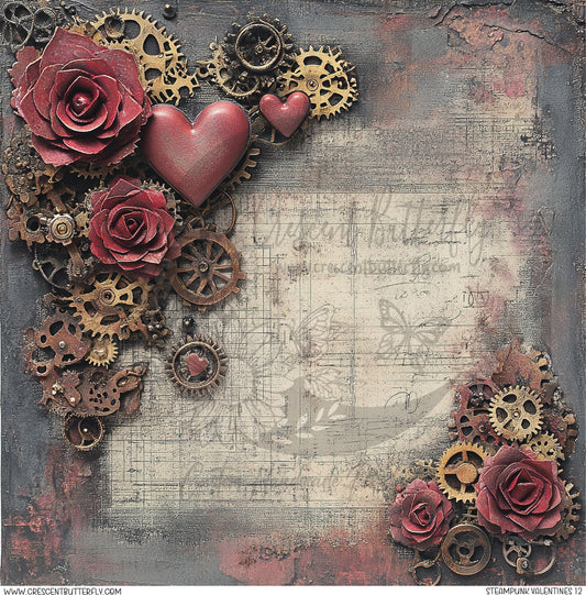 Steampunk Valentines 12 Printed Vinyl Sheet/Wrap