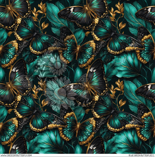 Blue Green Butterflies 2 Printed Vinyl Sheet/Wrap