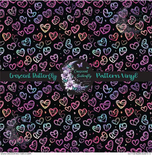 Glitter Neon Hearts 12 Printed Vinyl Sheet/Wrap