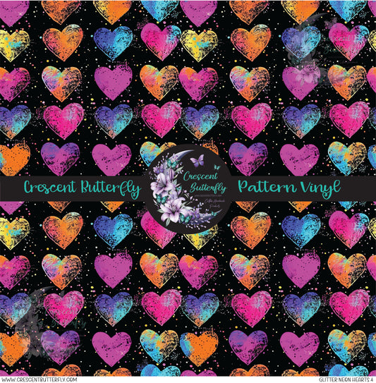 Glitter Neon Hearts 4 Printed Vinyl Sheet/Wrap