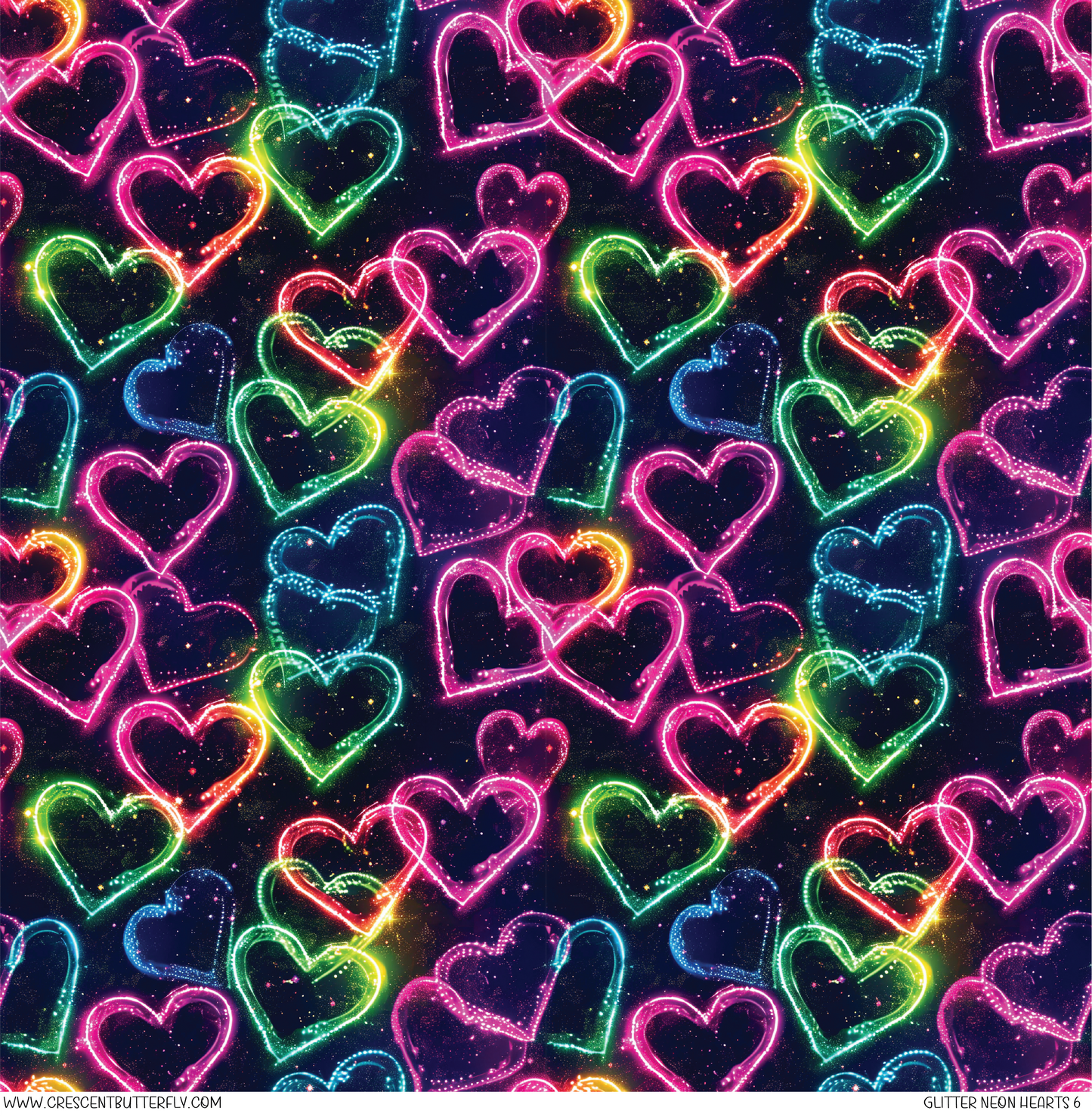 Glitter Neon Hearts 6 Pattern Vinyl Sheet/Wrap