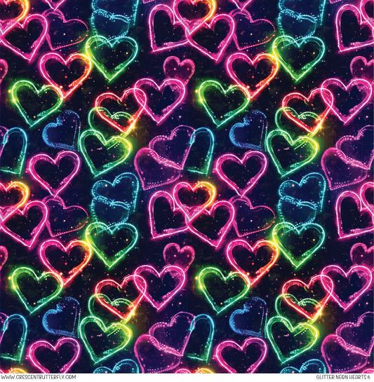 Glitter Neon Hearts 6 Pattern Vinyl Sheet/Wrap