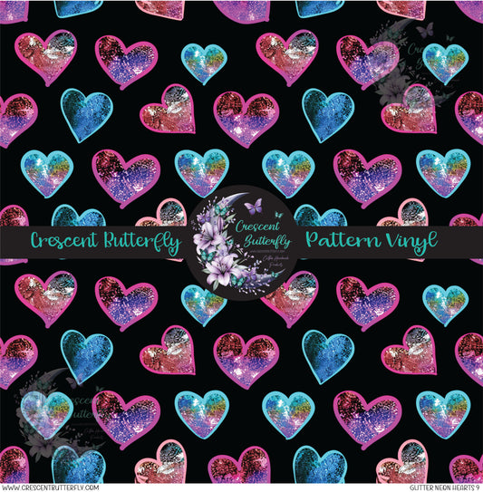 Glitter Neon Hearts 9 Printed Vinyl Sheet/Wrap