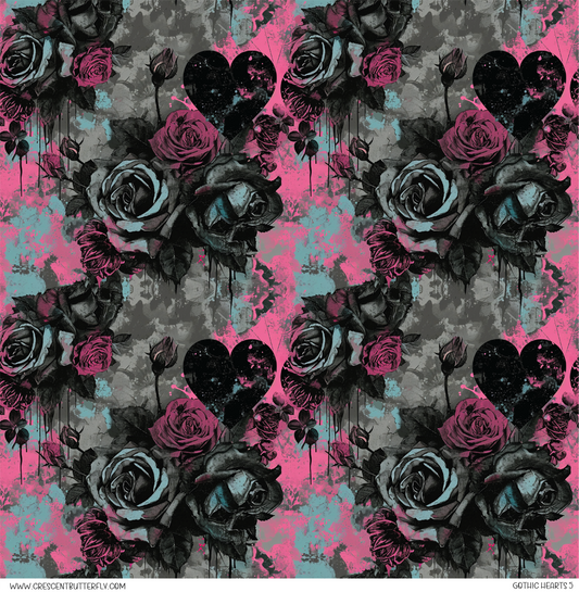 Gothic Hearts 5 Pattern Vinyl Sheet/Wrap