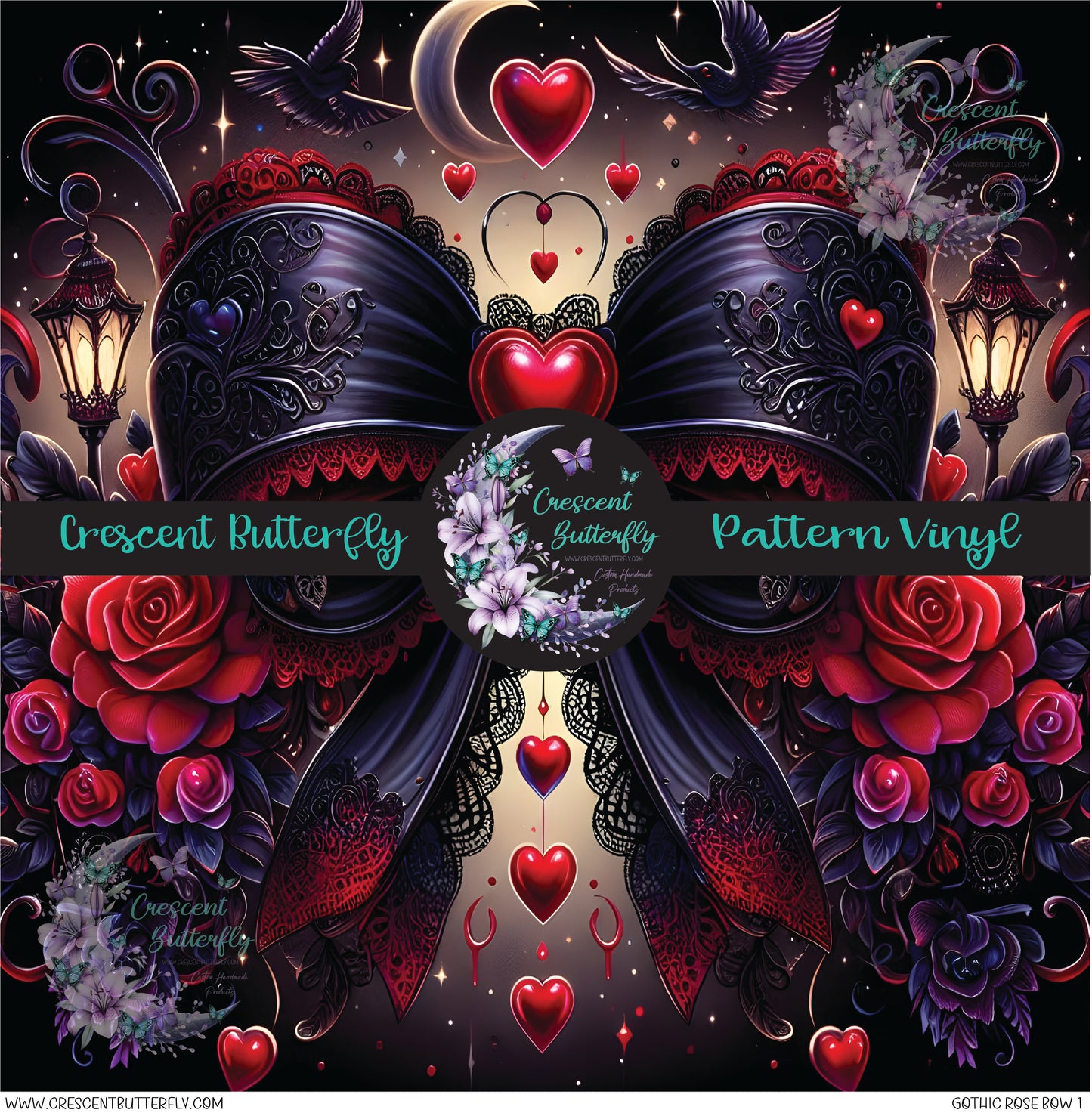 Gothic Rose Bow 1 Printed Vinyl Sheet/Wrap