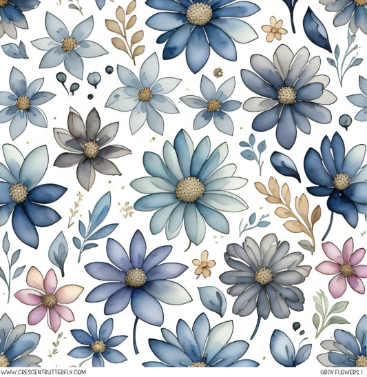 Gray Flowers 1 Printed Vinyl Sheet/Wrap