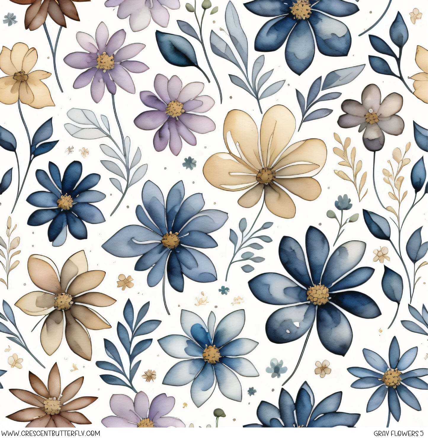 Gray Flowers 5 Printed Vinyl Sheet/Wrap