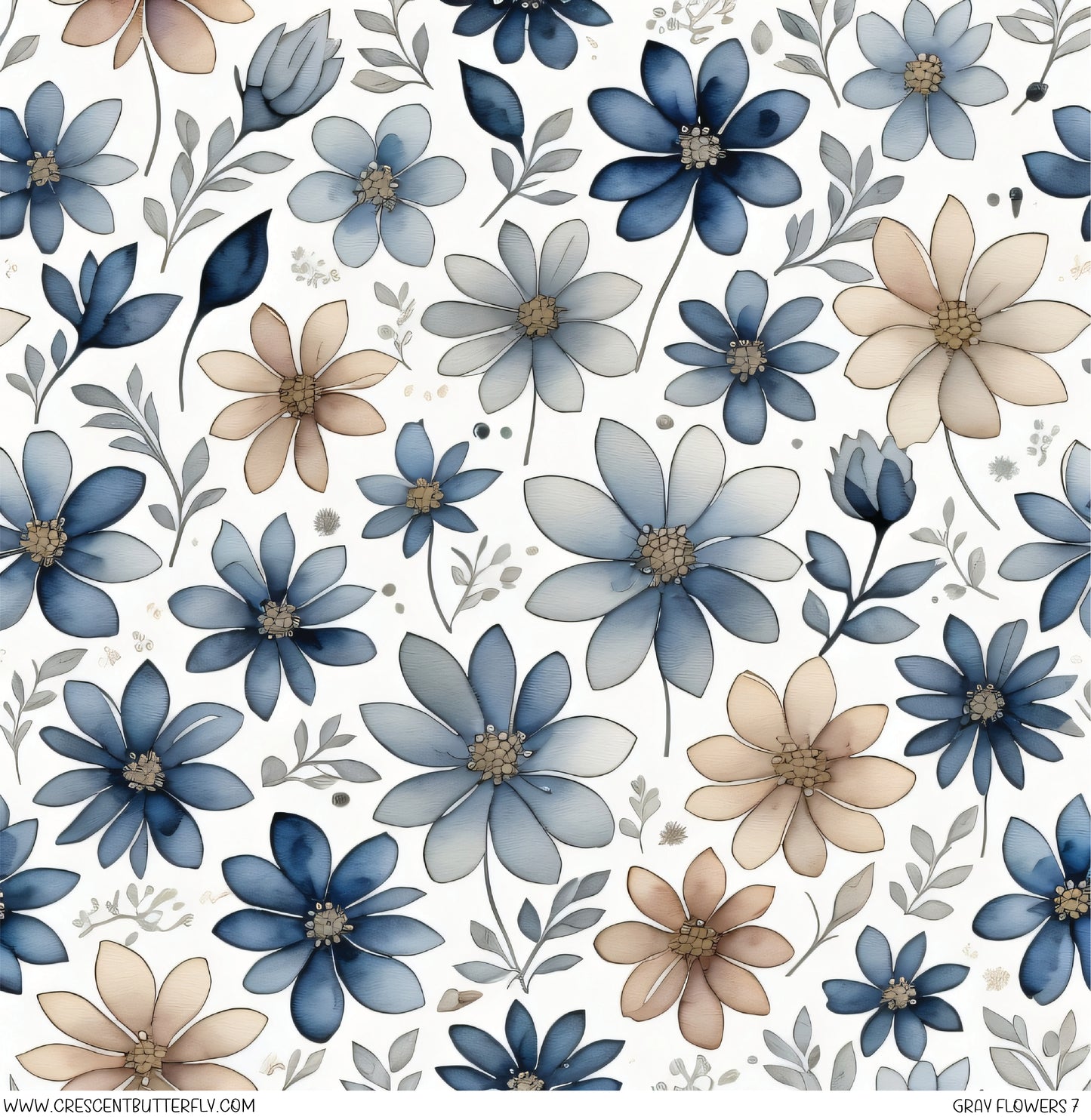 Gray Flowers 7 Printed Vinyl Sheet/Wrap