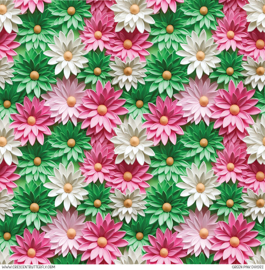 Green Pink Daisies Printed Vinyl Sheet-Tumbler Wrap