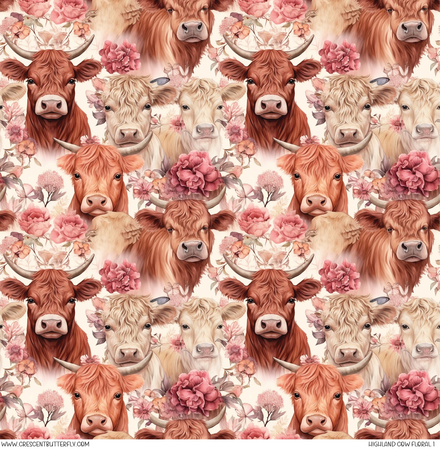 Highland Cow Floral 1 Printed Pattern Vinyl Sheet/Wrap