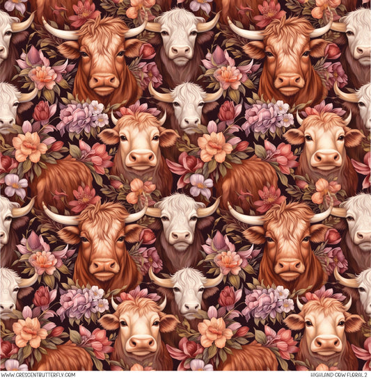 Highland Cow Floral 2 Printed Pattern Vinyl Sheet/Wrap