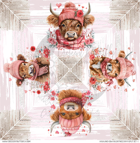 Highland Cow Valentines Day V-Split Set-1 Printed Vinyl Sheet/Wrap