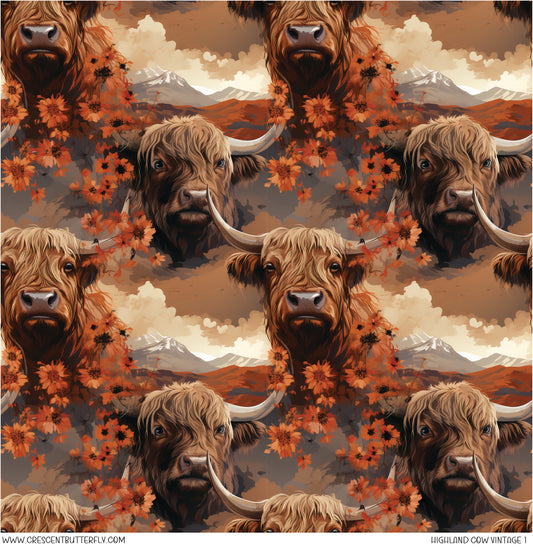 Highland Cow Vintage 1 Vinyl Sheet/Wrap