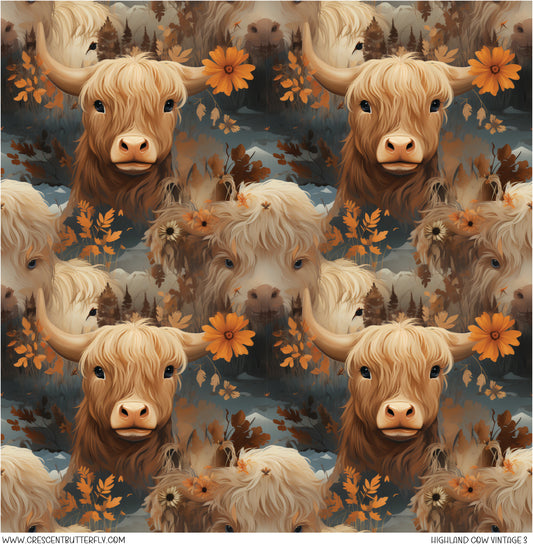 Highland Cow Vintage 3 Vinyl Sheet/Wrap