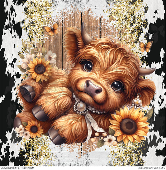 Highland Cow Western 2 Printed Vinyl Sheet/Wrap