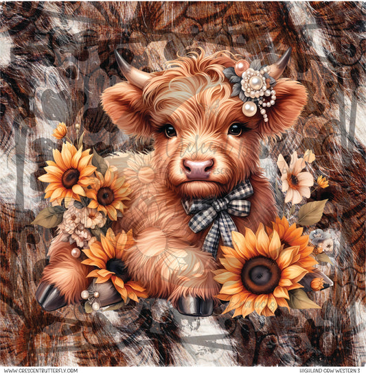 Highland Cow Western 3 Printed Vinyl Sheet/Wrap