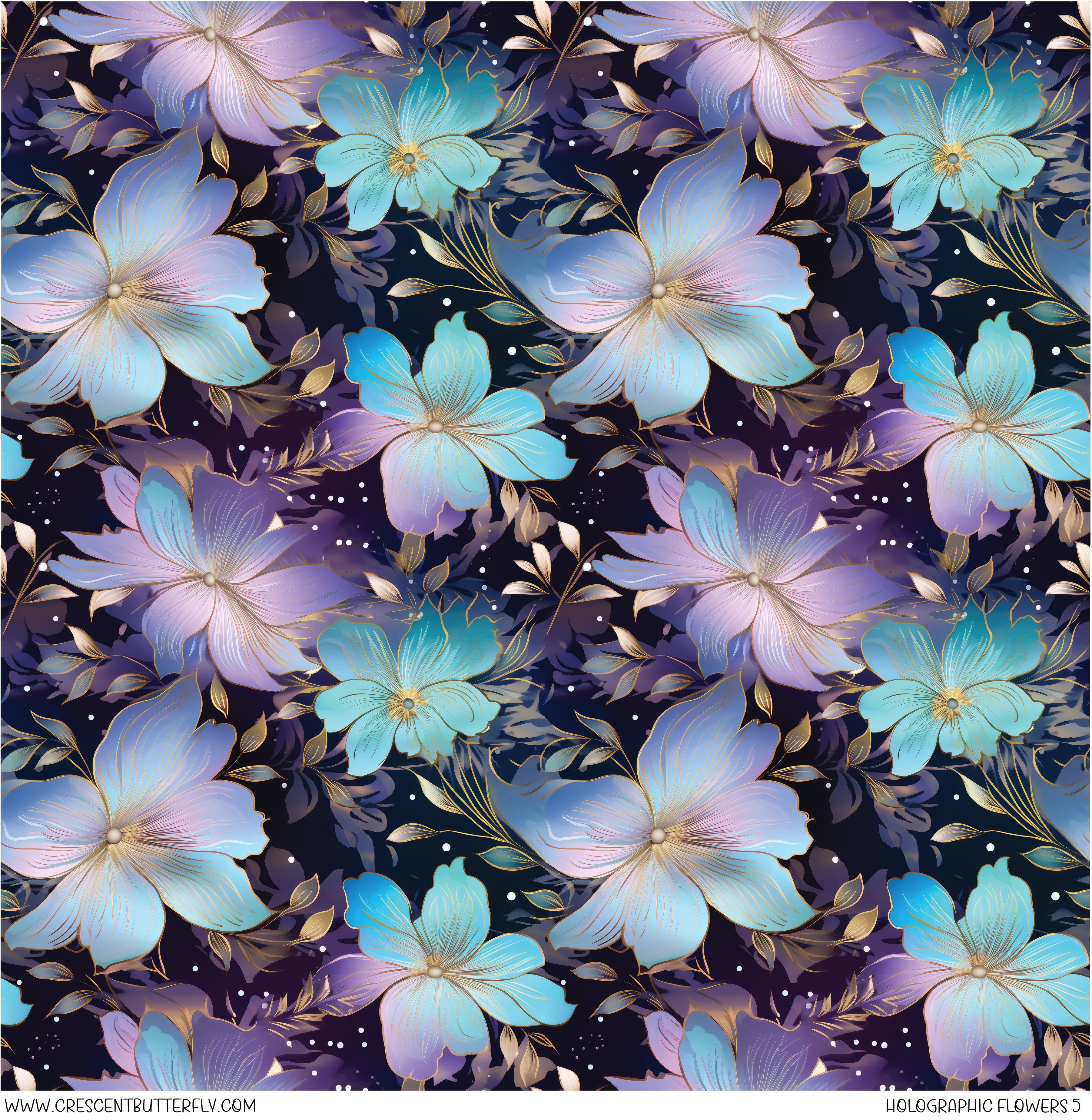 Holographic Flowers 5 Printed Vinyl Sheet/Wrap – Crescent Butterfly ...