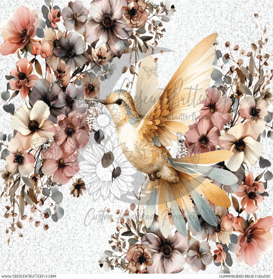 Hummingbird Boho Flowers Printed Vinyl Sheet/Wrap