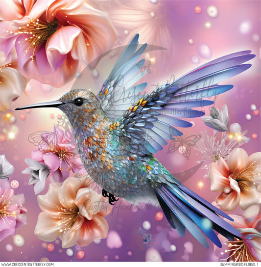 Hummingbird Floral 1 Printed Vinyl Sheet/Wrap