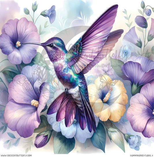 Hummingbird Floral 4 Printed Vinyl Sheet/Wrap