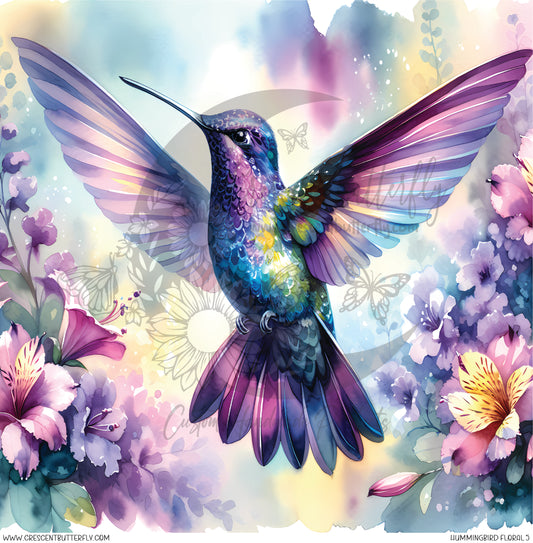 Hummingbird Floral 5 Printed Vinyl Sheet/Wrap