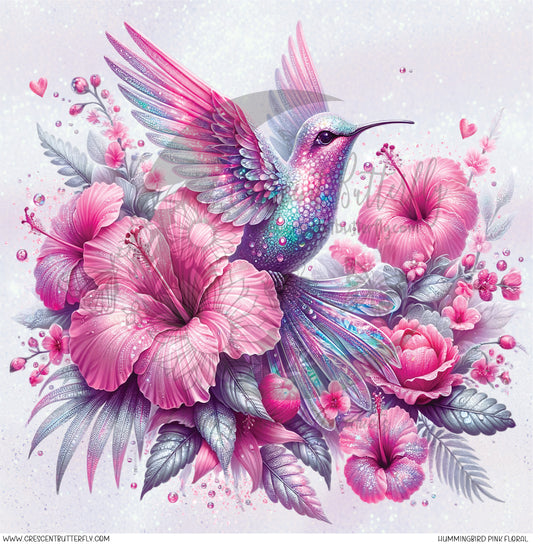 Hummingbird Pink Floral Printed Vinyl Sheet/Wrap