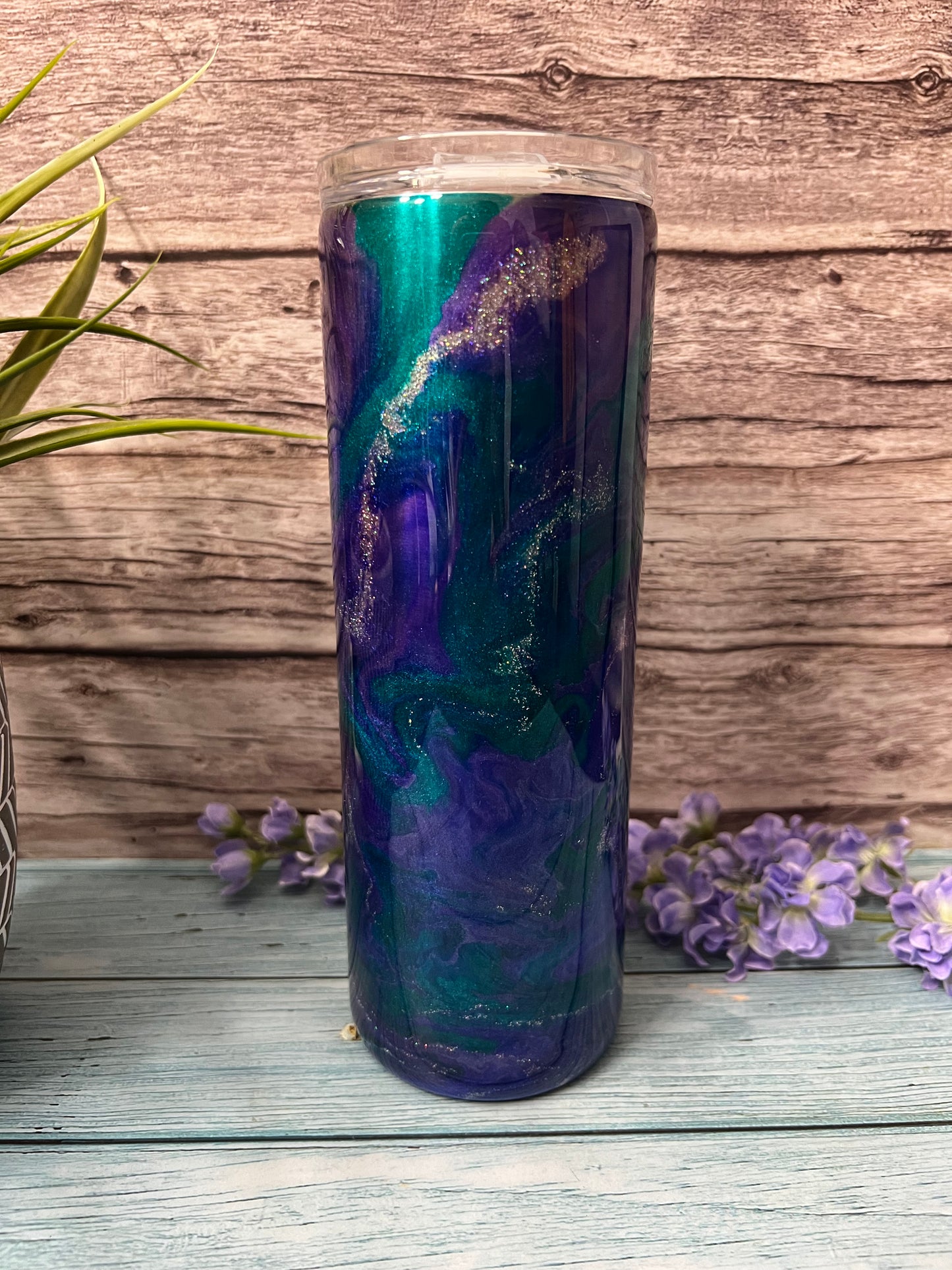 Peacock Sky Handmade Custom Epoxy Tumbler