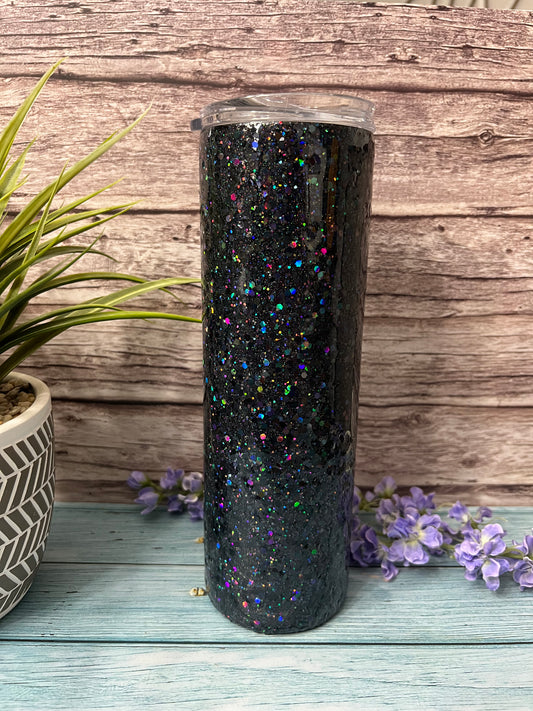 Black Chunky Holographic Glitter-30oz Skinny Tumbler-Pre Made